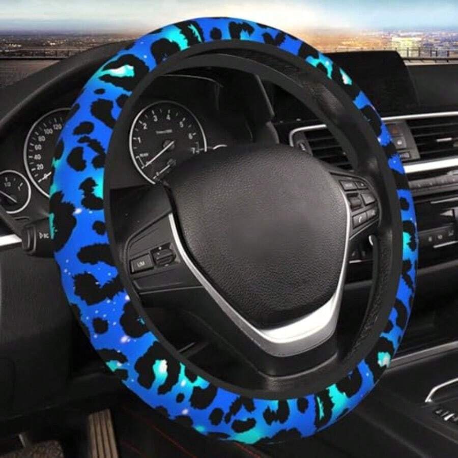 Steering Wheel Cover - Blue Leopard Print Steering Wheel Cover
