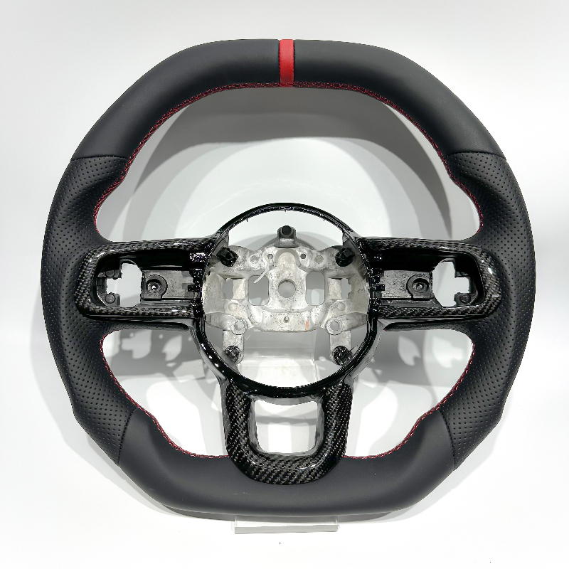 Steering Wheel Cover - Black Carbon Fiber Trim Cover Red